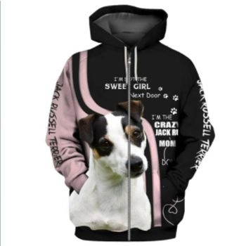 Fashion Pink Black Dog Pattern Animals Zip-Up Hoodie