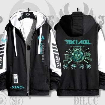 Atmospheric Genshin Impact Xiao Game Zip-Up Black Hoodie