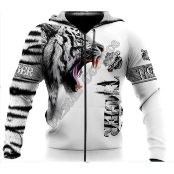 Fashion White Tiger Pattern Animals Zip-Up Hoodie
