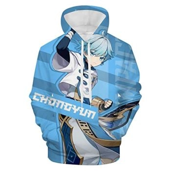 Genshin Impact Hoodies &#8211; Chongyun Blue 3D Game Pullover Hoodie