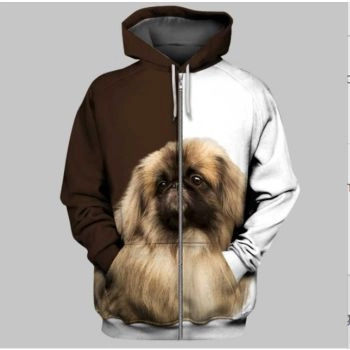 Cute And Loose Brown White Dog Pattern Animals Zip-Up Hoodie
