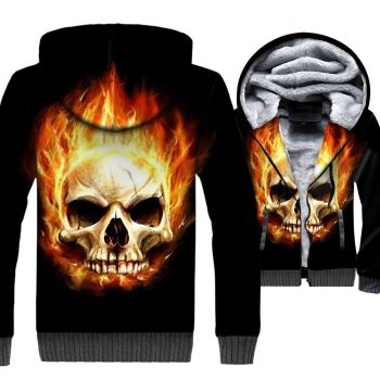 Ghost Rider Jackets &#8211; Ghost Rider Series Flame Skull Super Cool Black 3D Fleece Jacket