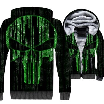Ghost Rider Jackets &#8211; Ghost Rider Series Punisher Skull Super Cool Green 3D Fleece Jacket