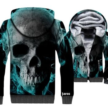 Ghost Rider Jackets &#8211; Ghost Rider Skull Series Blue Flame Skull Super Cool Terror 3D Fleece Jacket