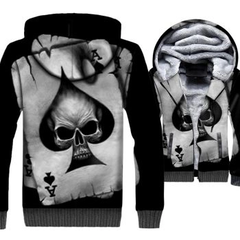 Ghost Rider Jackets &#8211; Ghost Rider Skull Series Playing Cards Skull Black and White Super Cool 3D Fleece Jacket