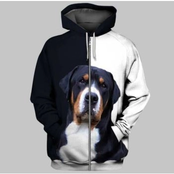 Cute Black White Dog Pattern Animals Zip-Up Hoodie