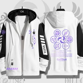 Chic Genshin Impact Raiden Shogun Anime Zip-Up White Hoodie