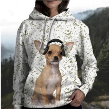  Vintage  And Loose White Green Dog Pattern Animals Hoodie