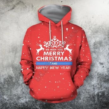 Oversize Red Snow Deer Pattern Christmas Hoodie