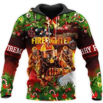 Elegance Colorful Mask Tree Firefighter Pattern Christmas Hoodie