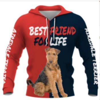 Loose And Fashion Red Blue Dog Pattern Animals Hoodie