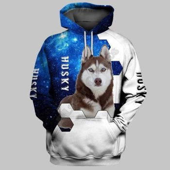 Popular Blue White Dog Pattern Animals Hoodie