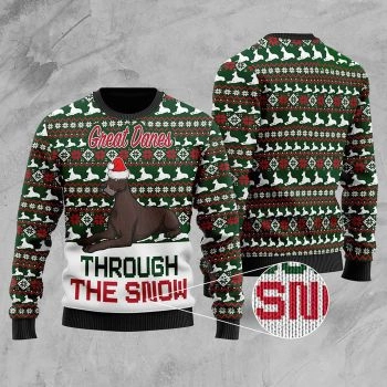 Great Danes Through The Snow Christmas Ugly Sweater