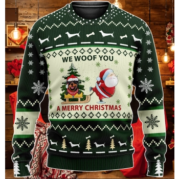 Green Red Rottweiler We Woof You A Merry Christmas