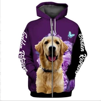 Loose And Fashion Purple Dog Pattern Animals Zip-Up Hoodie