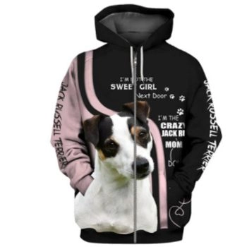  Popular Pink Black Dog Pattern Animals Zip-Up Hoodie