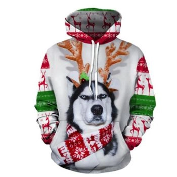 Street Style White Red Dog Pattern Animals Hoodie