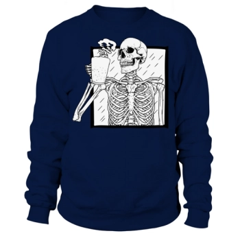 Halloween 2022 Coffee Drinking Skeleton Skull Sweatshirt