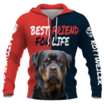 Cute And Loose Red Blue Dog Pattern Animals Hoodie