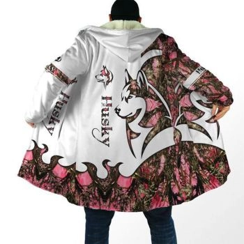 Vintage  And Loose White Dog Pattern Animals Zip-Up Hoodie