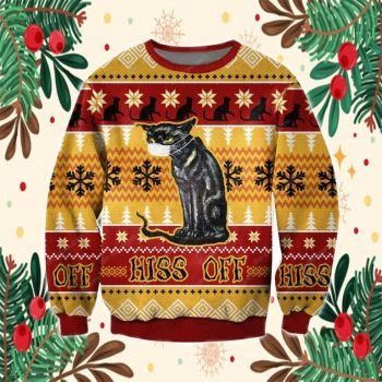 Hiss Off Cat 3D All Over Print Ugly Christmas Sweater Hoodie All Over Printed