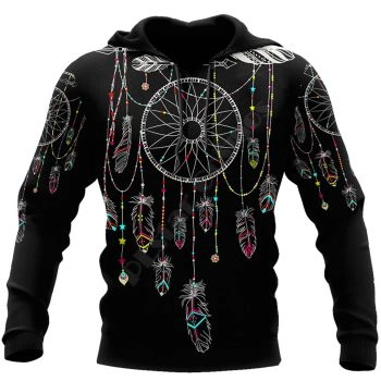 Oversize Black Feather Pattern Indians Hoodie