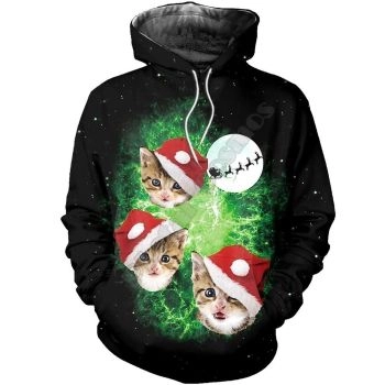 Precious And Cute Green Cat Hat Pattern Christmas Hoodie