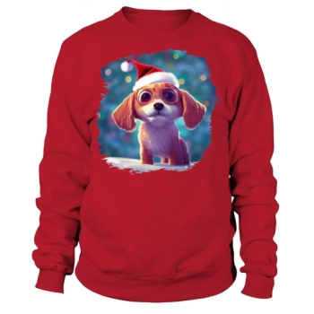 Christmas Cute Little Puppy With Santa Hat Sweatshirt