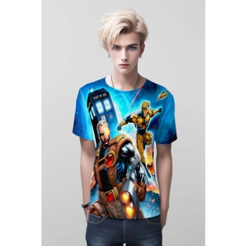 Blue Cable And Booster Gold In The Doctor Who Universe Shirt - Unite Heroes Across Dimensions