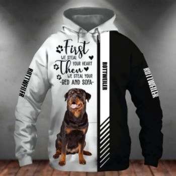 Loose Black White Dog Pattern Animals Hoodie