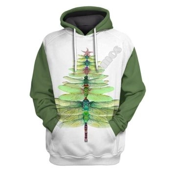  Loose White Dragonfly Pattern Christmas Hoodie
