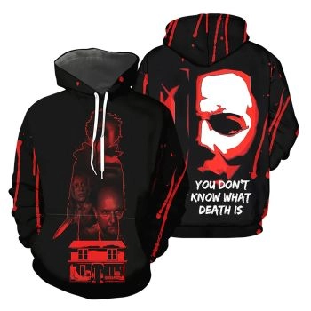  Classical And Elegance Black Red Horror Houses Pattern Halloween Hoodie