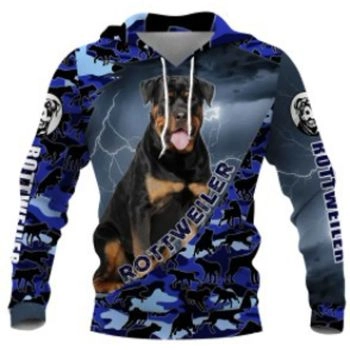 Loose Blue Dog Pattern Animals Hoodie