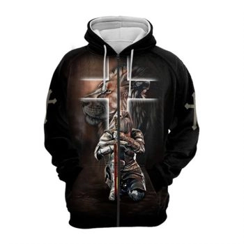  Fashion And Gorgeous Brown Lion Pattern Jesus Zip-Up Hoodie