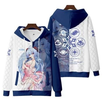 Exquisite Genshin Impact Gan Yu Anime Black White Zip-Up Hoodie