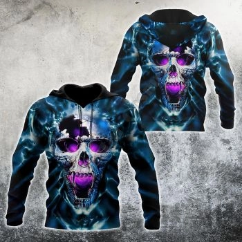 Pretty Blue Skull Pattern Skull Hoodie