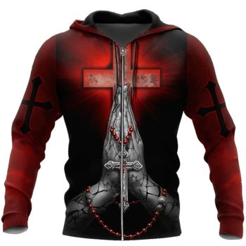 Popular Red Finger Pattern Jesus Hoodie