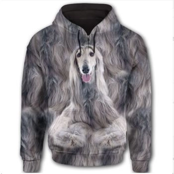 Vintage  Brown Dog Pattern Animals Zip-Up Hoodie