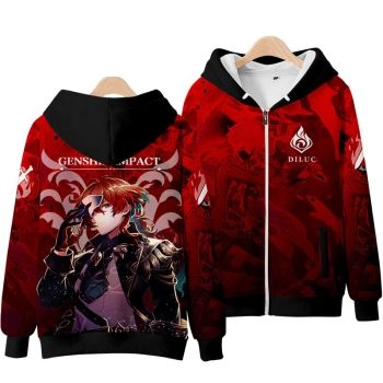 Retro Genshin Impact Diluc Zip-Up Hoodie