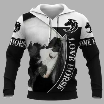 Elegance Black Horse Pattern Animals Hoodie