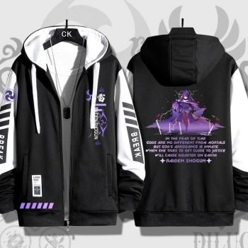 Cute Genshin Impact Raiden Shogun Anime Zip-Up Black Hoodie