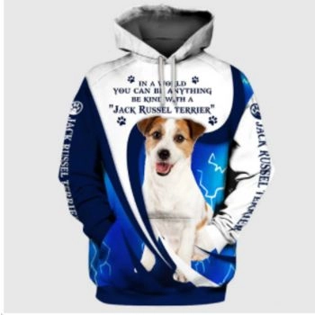 Loose Blue White Dog Pattern Animals Hoodie