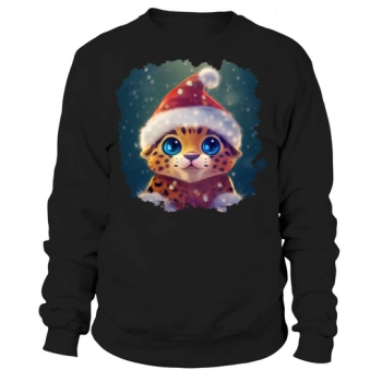 Christmas Cute Little Leopard Santa Hat Sweatshirt