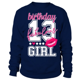 13th Birthday Girl Pink Kiss College Style Number Sweatshirt