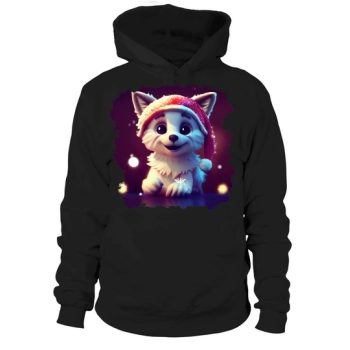 Christmas Cute Little Puppy With Santa Hat Hoodies