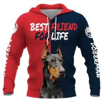 Cute And Loose Red Blue Dog Pattern Animals Hoodie