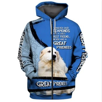 Fashion Blue Dog Pattern Animals Zip-Up Hoodie