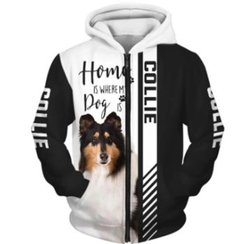 Pretty And Vintage  White Black Dog Pattern Animals Zip-Up Hoodie