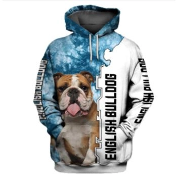 Elegance Blue White Dog Pattern Animals Hoodie