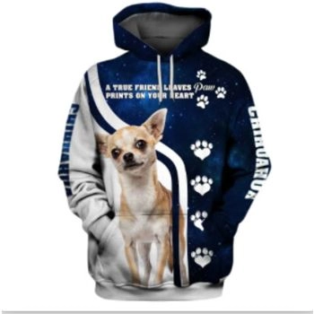 Vintage  Blue White Dog Pattern Animals Hoodie